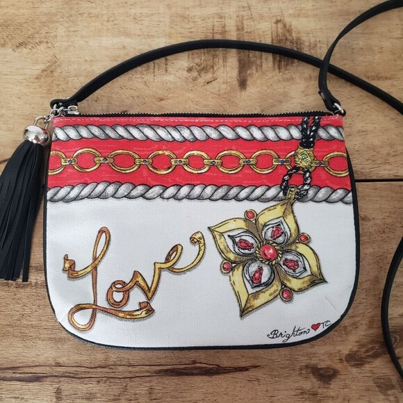 Brighton Love Chain Jewels Crossbody Canvas Purse w/ Black Tassel Zipper Pull - Picture 2 of 10